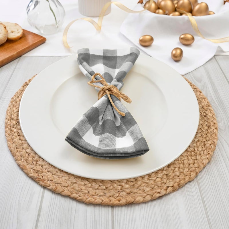 Blue Needles Gingham Buffalo Plaid Cloth Napkins 100% Cotton Set of 12 Dinner Table Napkins 18x18 inch Soft, Reusable, Washable Perfect for Wedding Parties & Everyday Use - Ash Grey & White - Image 5